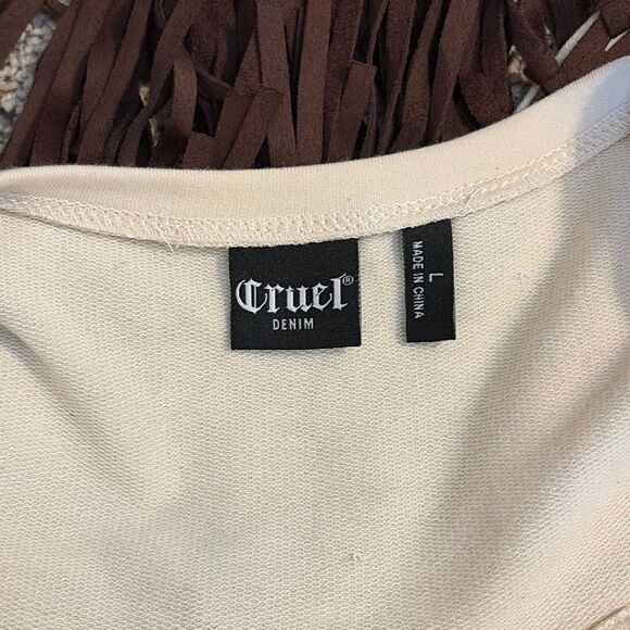 NWOT Cruel Denim Fringe Back Hem Western Cream Top Large - Picture 5 of 7